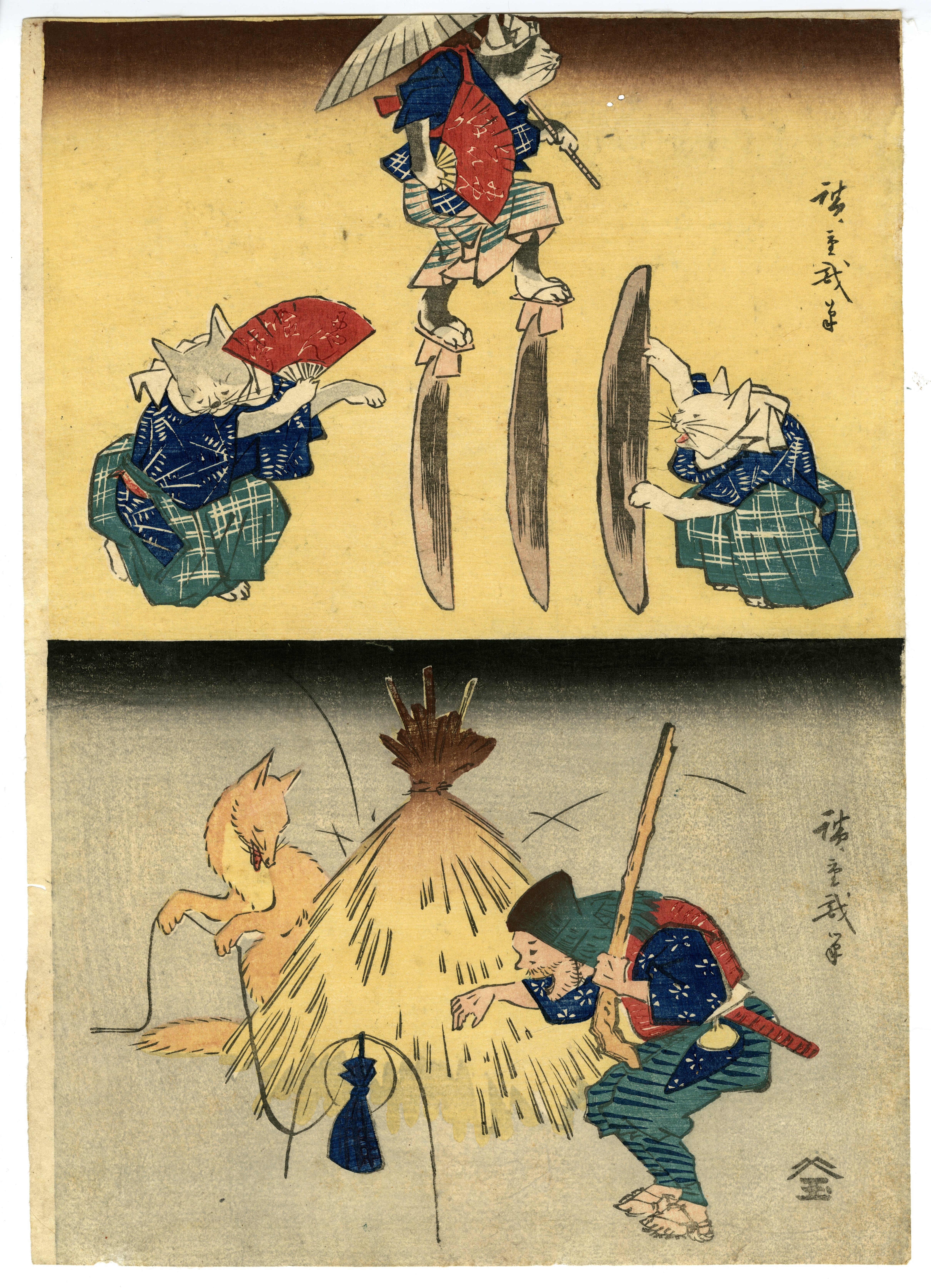 広重(ひろしげ) - 猫の鰹節渡り 釣り狐 - 浮世絵販売 - 浮世絵