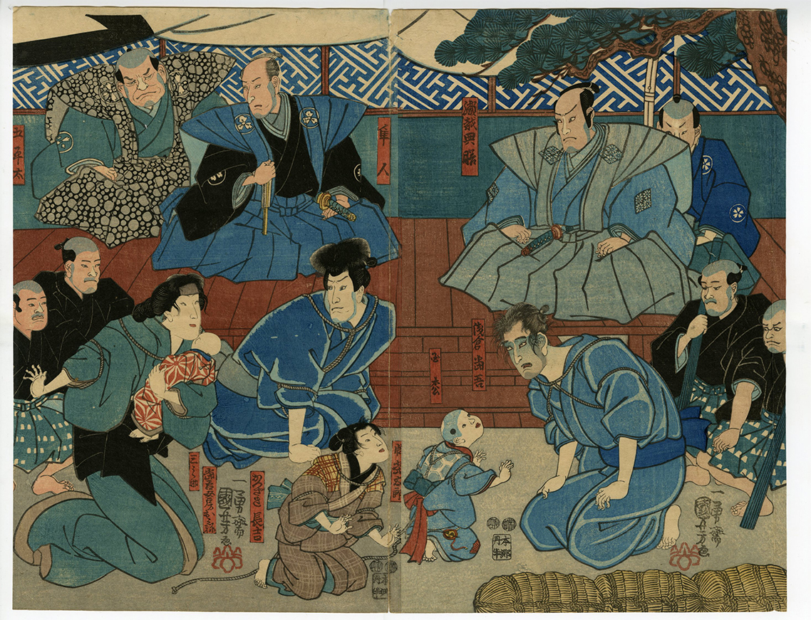 浮世絵　准源氏教訓図絵　朝桜楼　国芳 国芳(くによし) - 播州須磨寺ノ櫻ニ義経高札ヲ立ル図 - 浮世絵販売