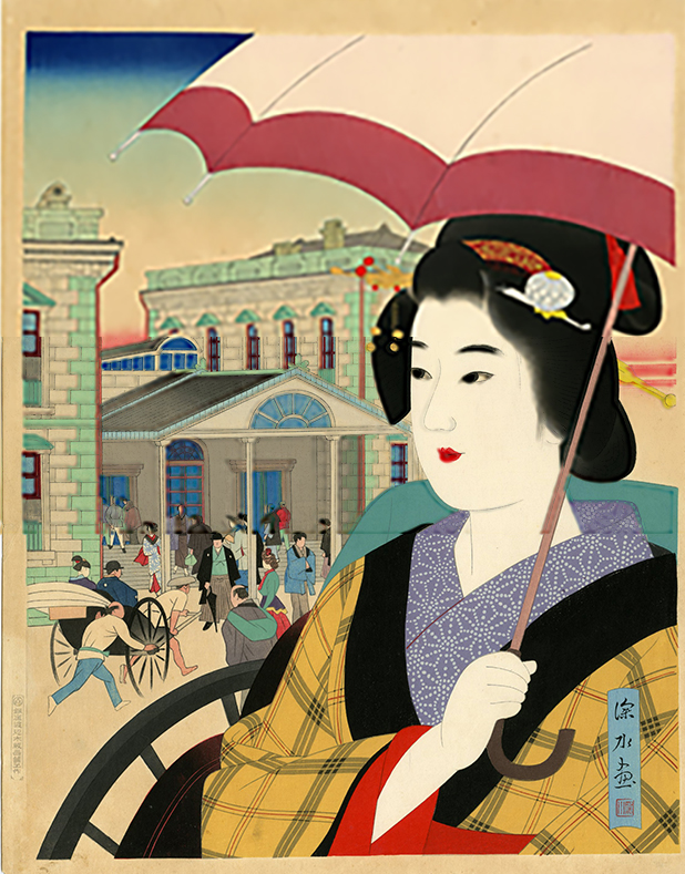 伊東深水(いとうしんすい) - 七十年前の新橋駅 - 新版画販売 - 浮世絵