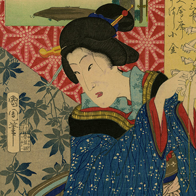 浮世絵、見立三國志三枚綴り、豊原国周、門人常、合筆 浮世絵、見立三國志三枚綴り、豊原国周、門人常、合筆