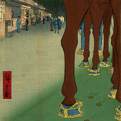 常吉 豆行灯 浮世絵 歌川広重による浮世絵「Night Rain on Karasaki - Ohmi Hakkei」