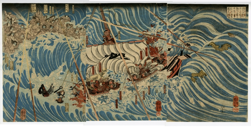 国芳(くによし) - 摂州大物の浦よしつねしうじう難風に出合いて平家の