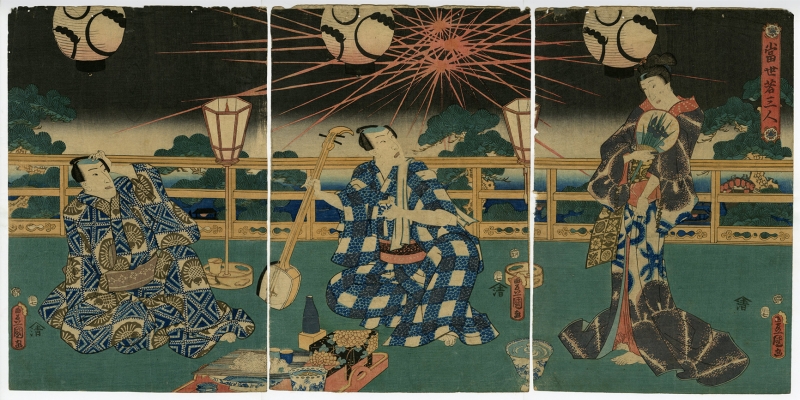 伝「豊国」木版浮世絵 豊国三代「見立月尽 むさしのの月 おまつり佐七」安政3年(1856